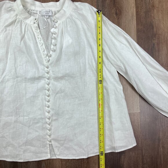 Lunar Fox White Linen Peasant Blouse Button Down Top Wide Sleeves L XL Hansel - Picture 9 of 14